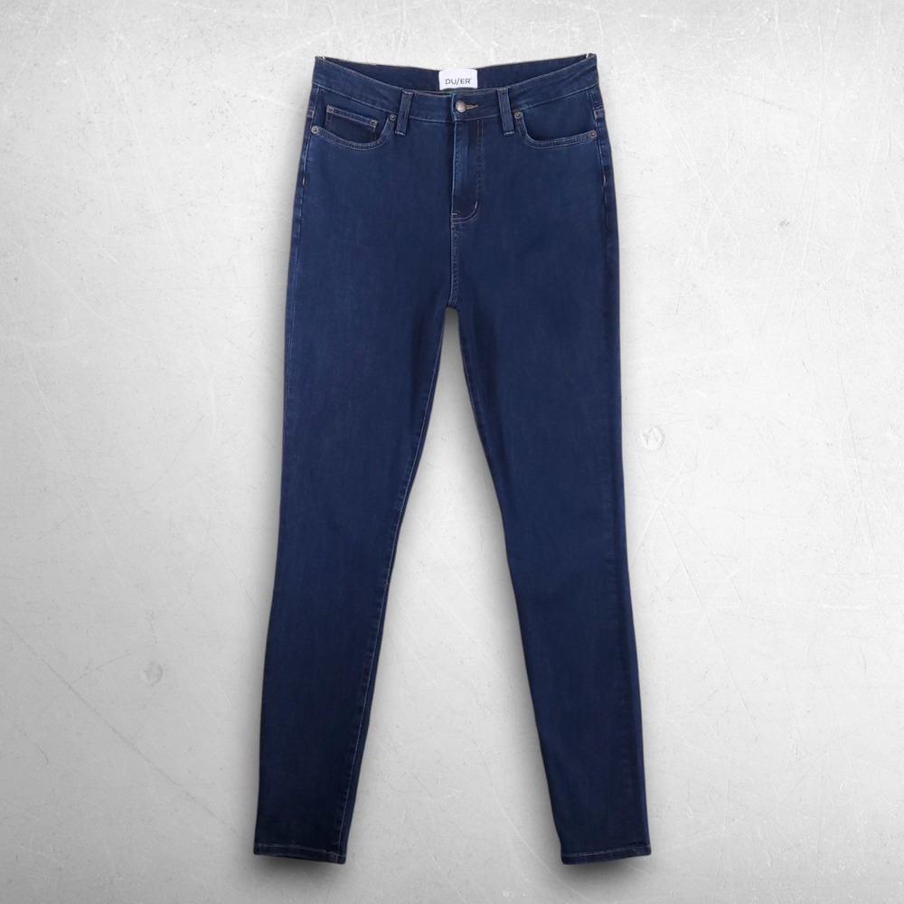 DUER High Rise Skinny Jeans Women 31 Dark Blue Gorpcore Commuter Minimalist